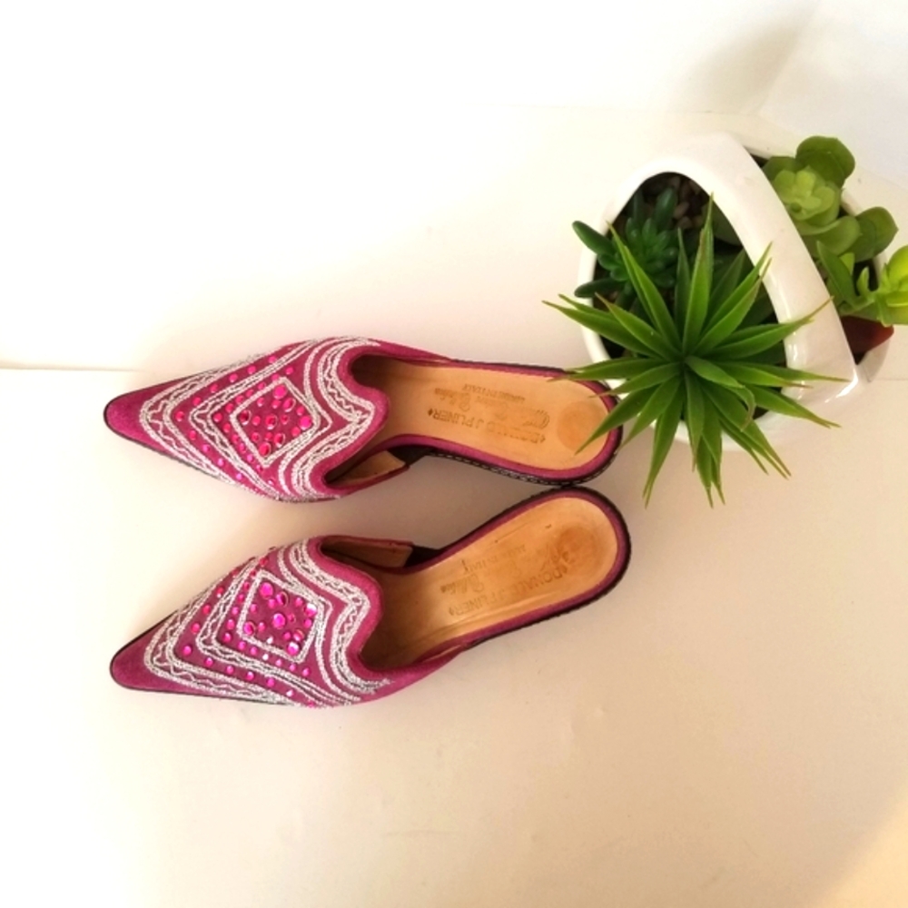 Women's J Pliner western couture pink suede leather mules - Picture 3 of 8